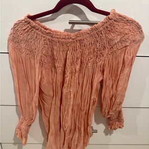 LoveShackFancy Peach Smocked Off-Shoulder Blouse